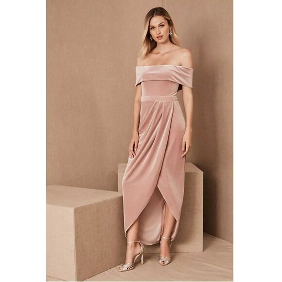BHLDN Sz. 14 New Edison Velvet Bridesmaid Dress in Blush Mother of the Bride - Picture 2 of 15